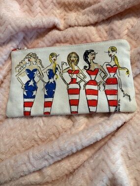 Canvas Cosmetic Pouch with Red, White & Blue Graphic